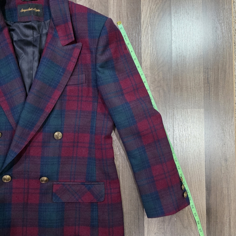 Vintage Giorgio Sant’Angelo Plaid 100% Wool Double Breasted Blazer Old Money. 10 - Picture 8 of 11